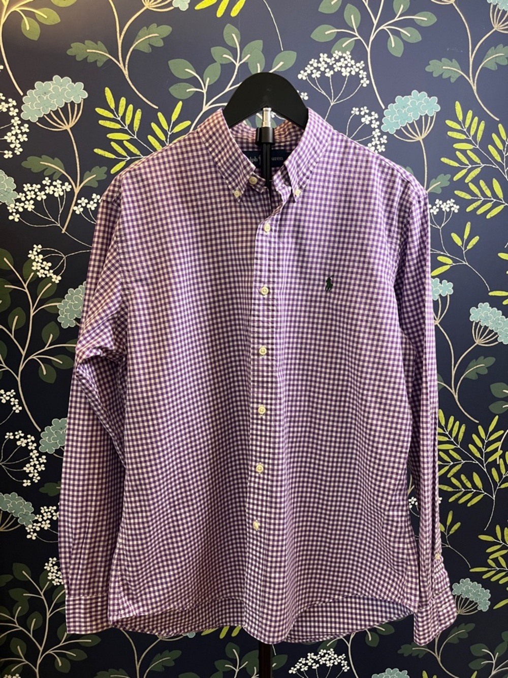 Ralph Lauren Purple Gingham Button Down Shirt Pony Logo Size L